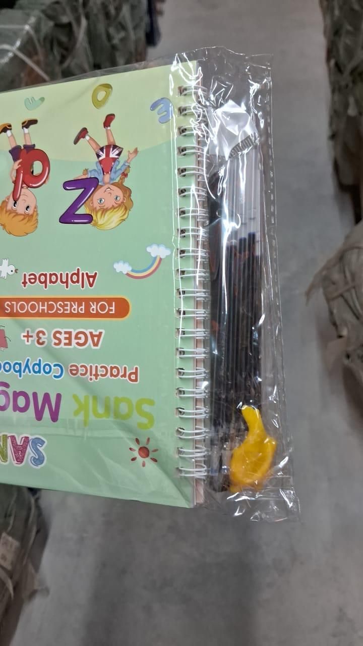 Sank Magic Practice Copybook Set (4 Books + 1 Pen + 1 Grip + 10 Refills) | Reusable Handwriting Improvement Kit for Kids