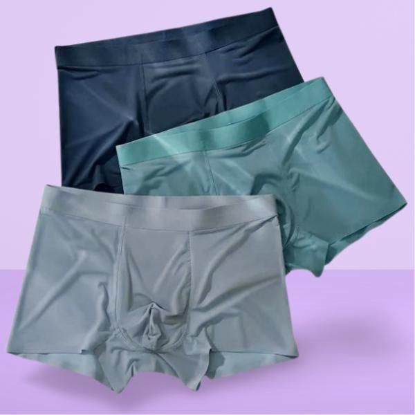 Men’s Ice Silk Boxer Briefs (Pack of 3) | Ultra-Soft, Breathable & Stretchable Innerwear (Assorted Colors)
